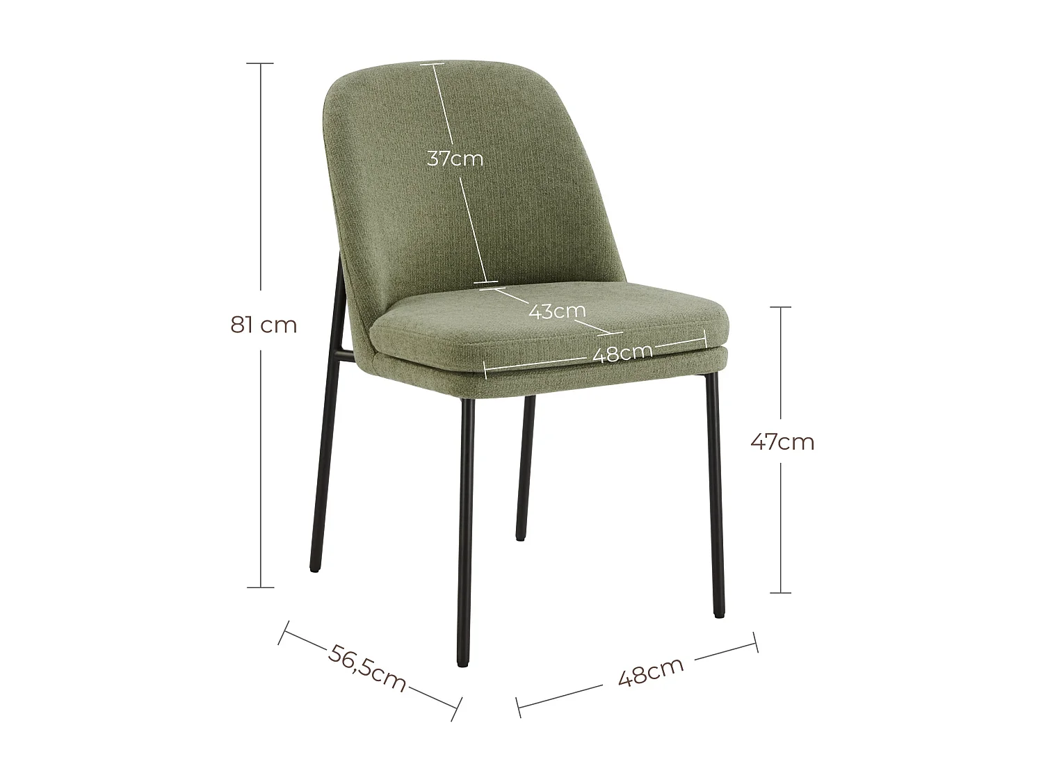 Lot de 2 Chaises de Salle à Manger, Pieds en Métal, Avec Dossier, Style Moderne Vert