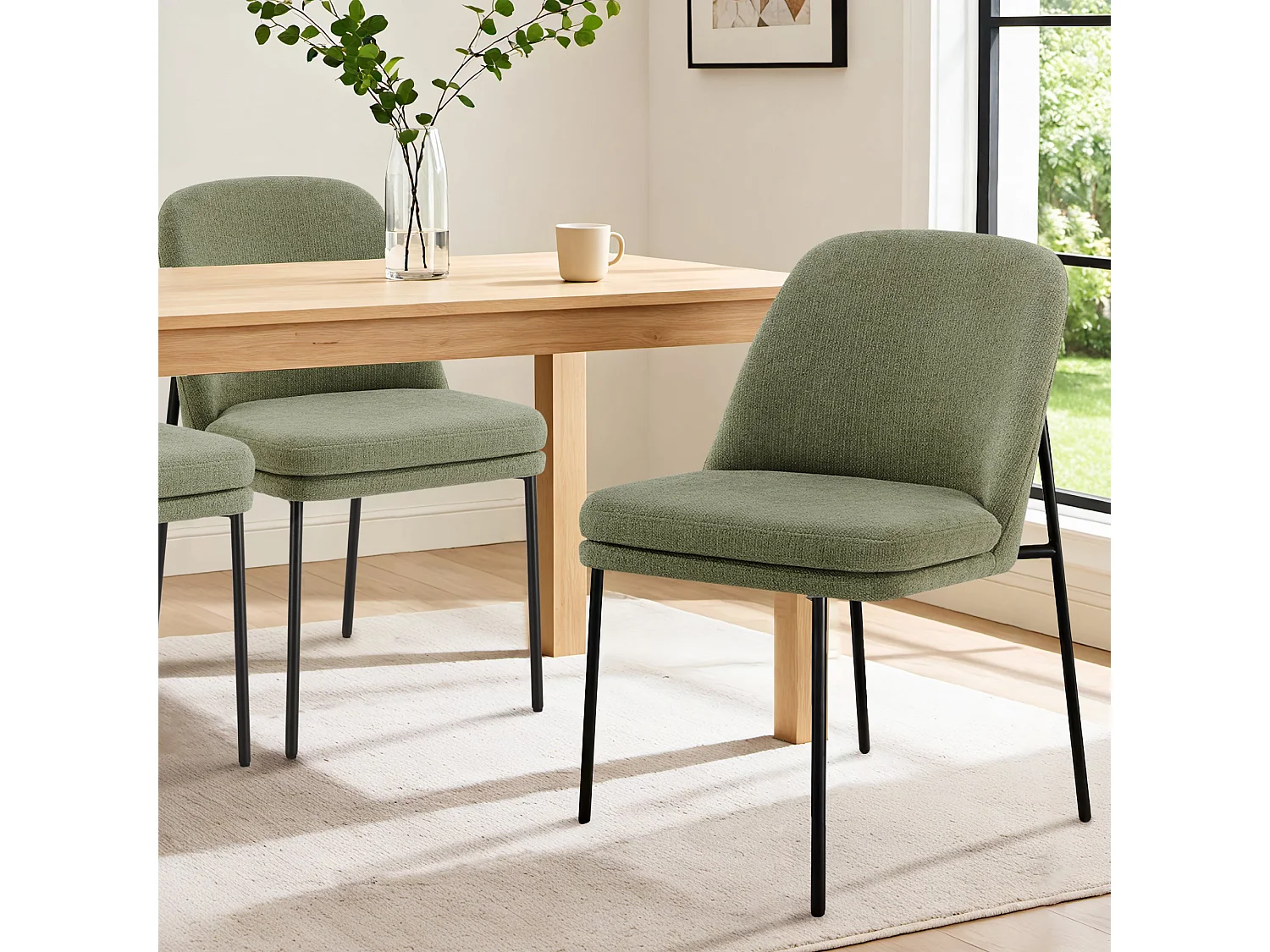 Lot de 2 Chaises de Salle à Manger, Pieds en Métal, Avec Dossier, Style Moderne Vert