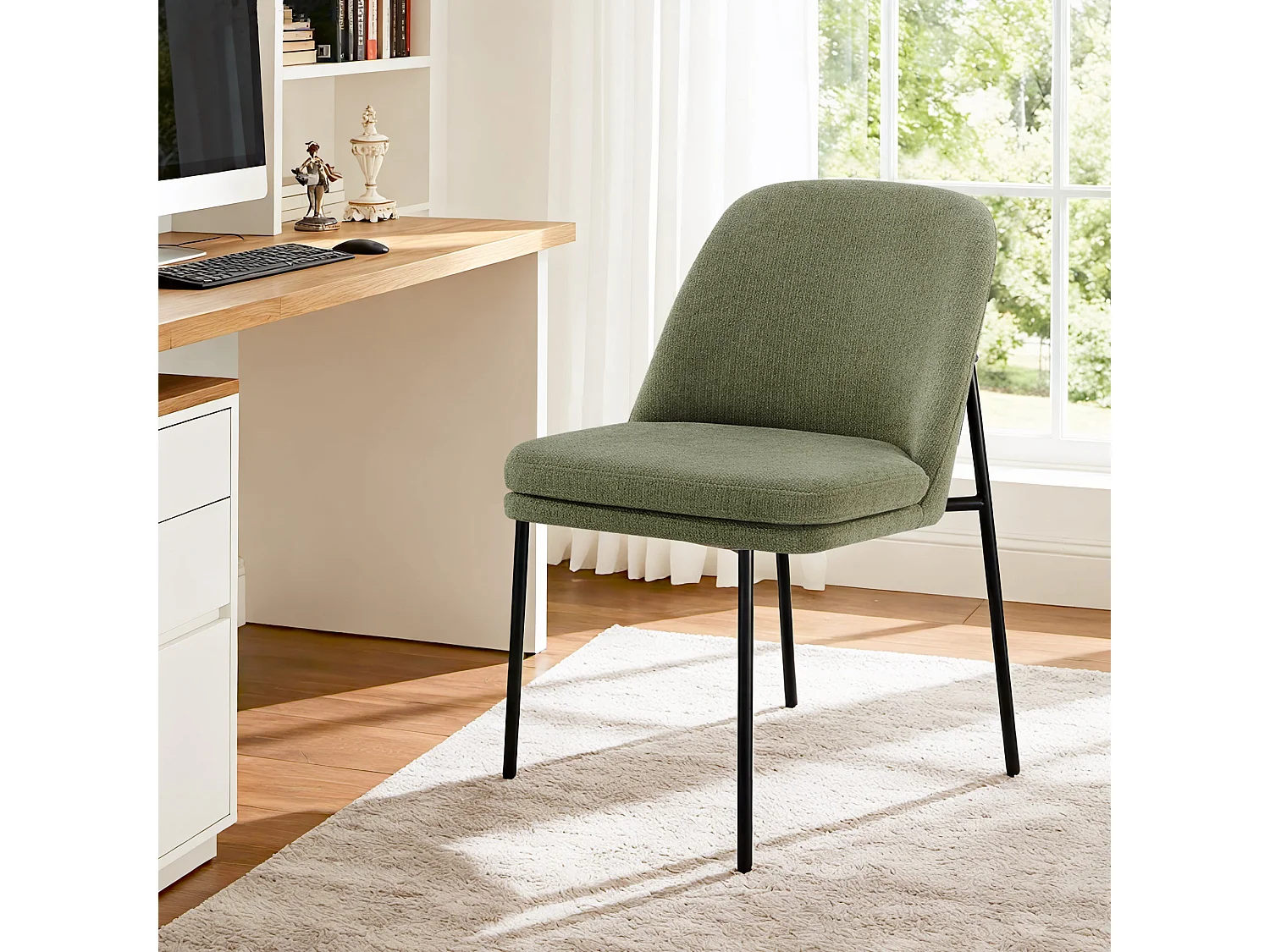 Lot de 2 Chaises de Salle à Manger, Pieds en Métal, Avec Dossier, Style Moderne Vert