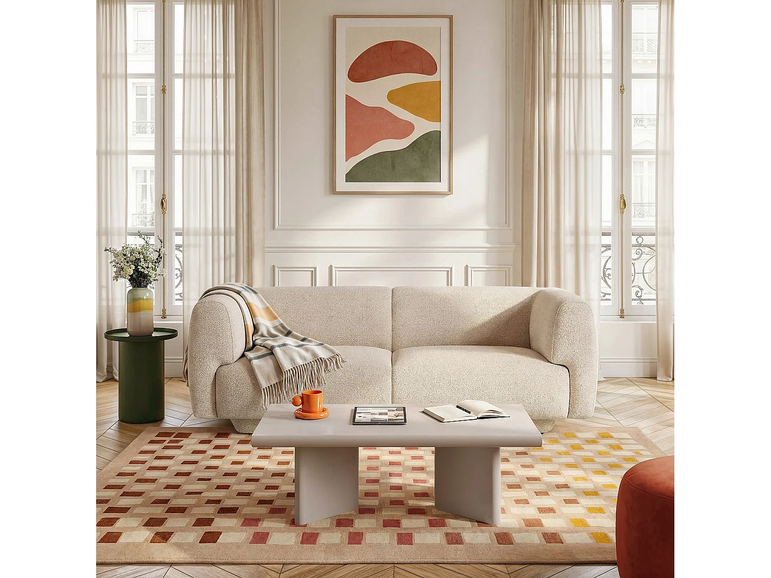 Canapé 2 places en tissu texturé - Beige vanille - Design by Federica Francini