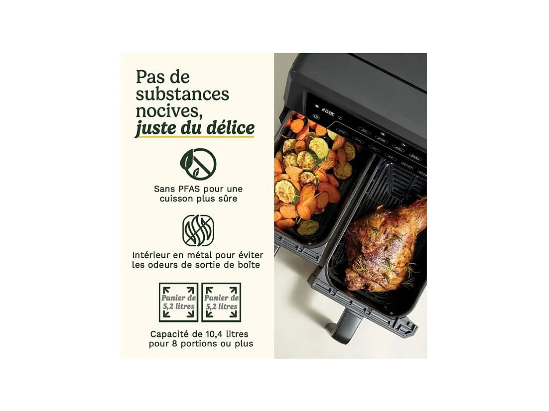 Friteuse sans huile CUISINART - Airfryer AFD10XBLE - Capacité 10,4L - Double cuves - Noir - 2400W