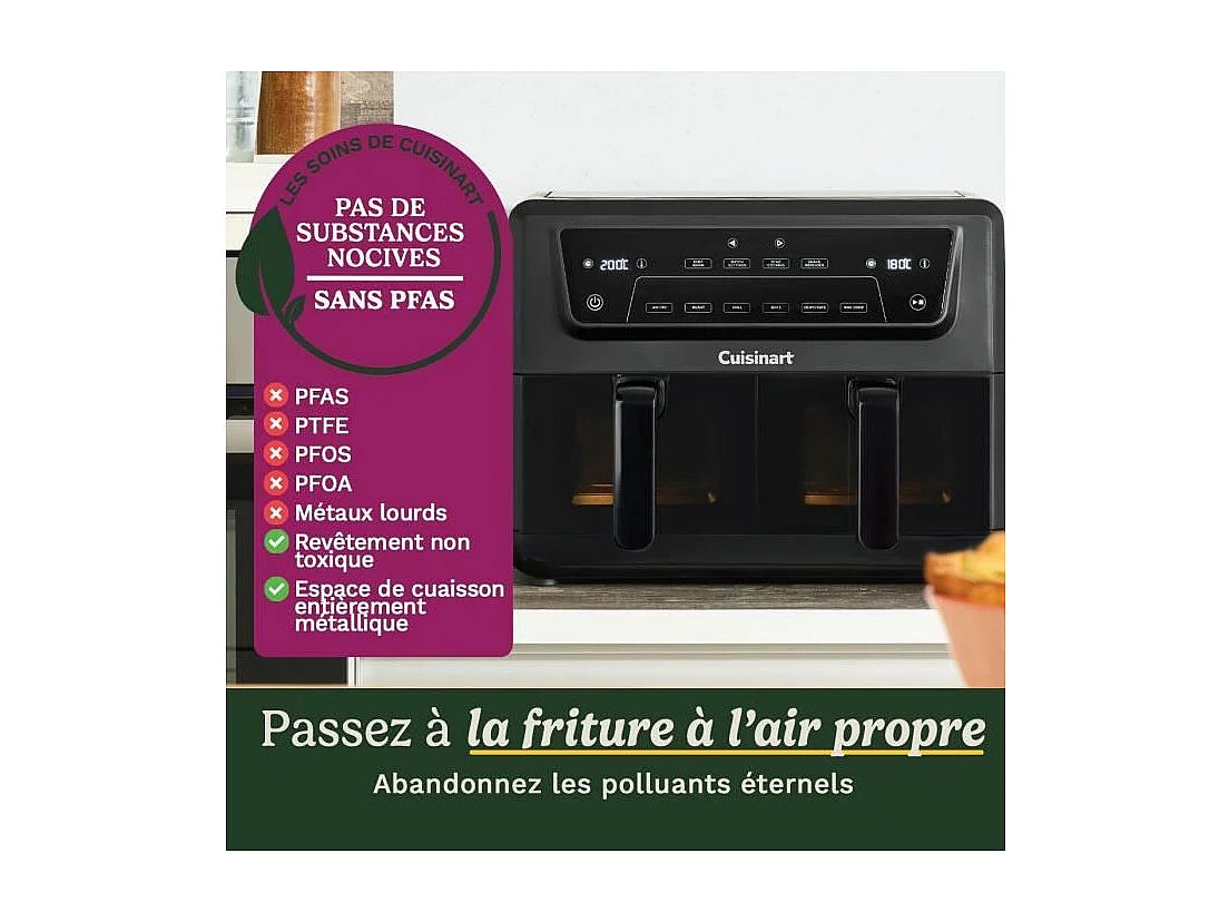 Friteuse sans huile CUISINART - Airfryer AFD10XBLE - Capacité 10,4L - Double cuves - Noir - 2400W