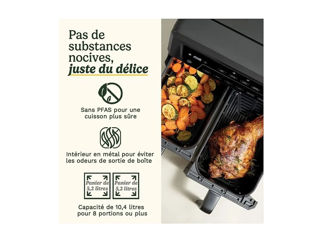 Friteuse sans huile CUISINART - Airfryer AFD10XBLE - Capacité 10,4L - Double cuves - Noir - 2400W