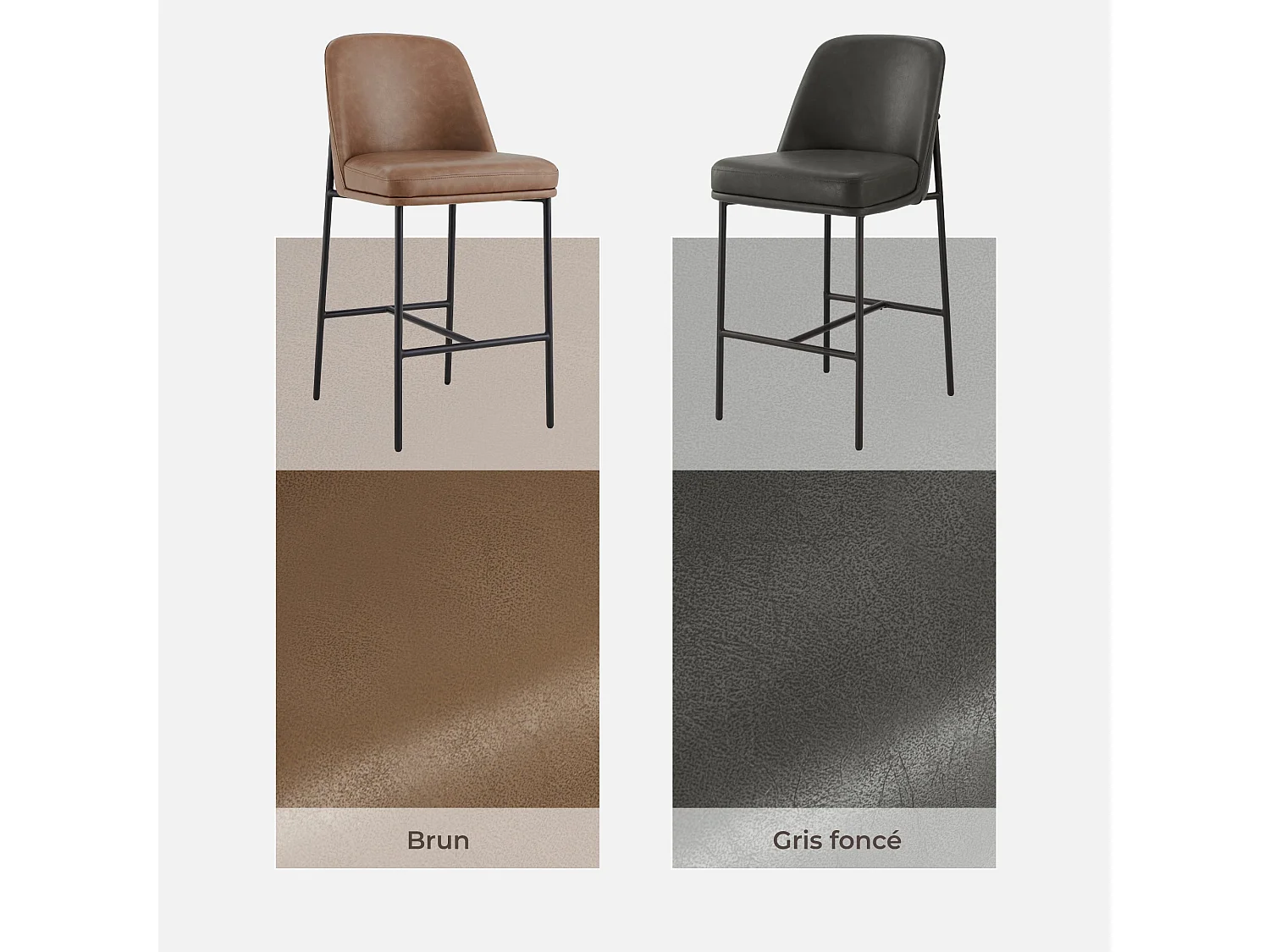 Lot de 2 Tabouret de Bar,Chaise de Bar,Chaises Hautes en PU, avec Dossier et Repose-Pieds, Hauteur 97 cm, pour Bars et Cuisine Brun