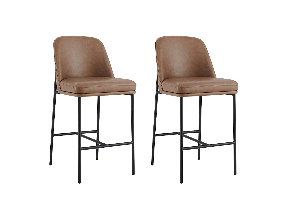 Lot de 2 Tabouret de Bar,Hautes en PU, avec Dossier Hauteur 97 cm, pour Bars et Cuisine-Marron