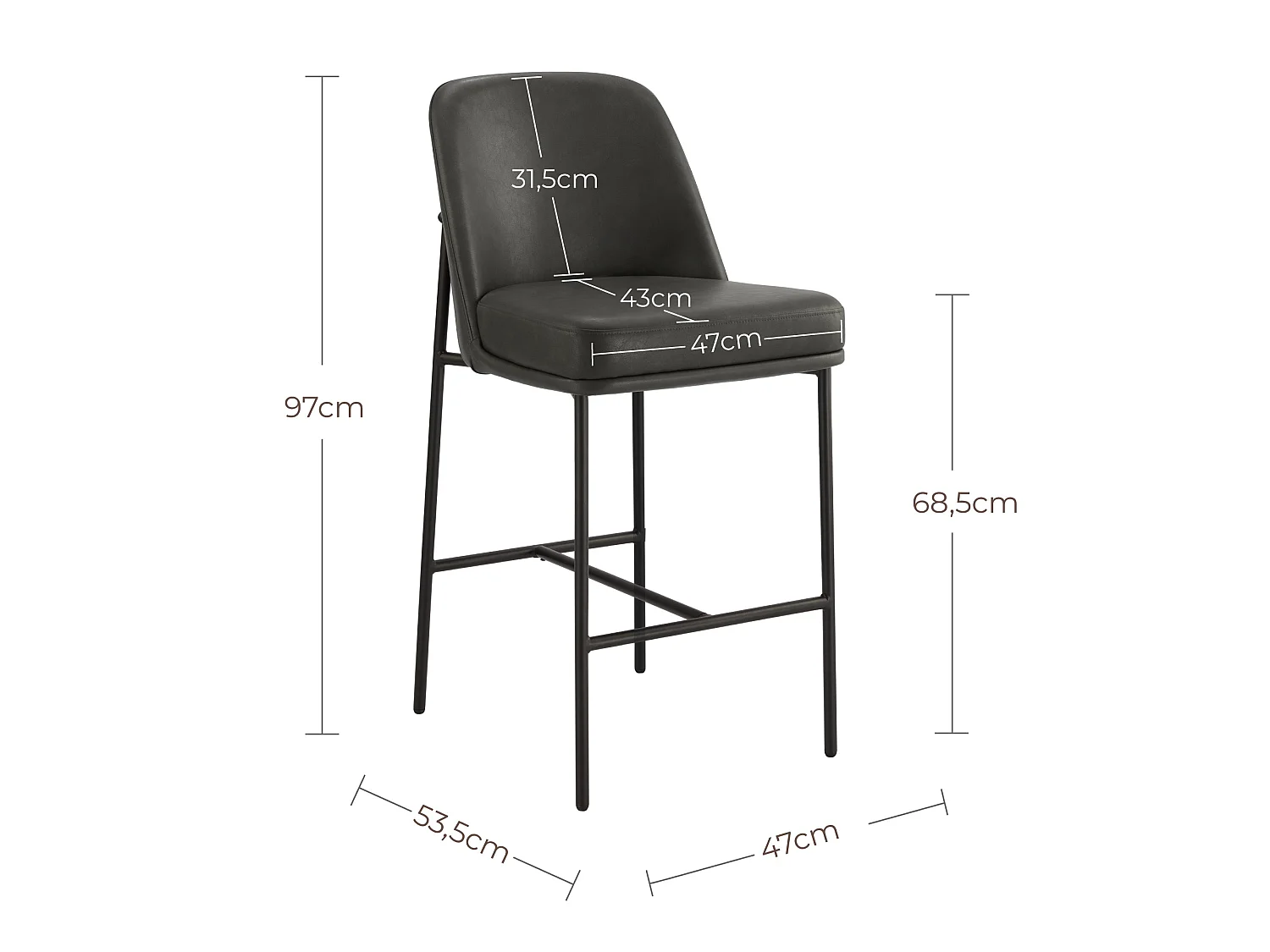 Lot de 2 Tabouret de Bar,Hautes en PU, avec Dossier Hauteur 97 cm, pour Bars et Cuisine