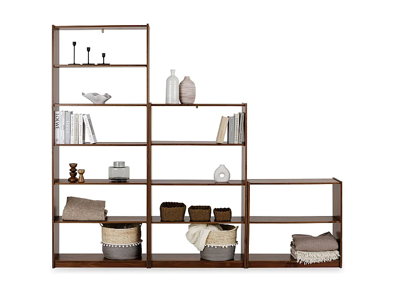 Etagère Escalier MELLY H 240 cm en Bois Massif Coloris Châtaignier, Bibliothèque Sous-Pente, Rangement Ouvert sur Pied