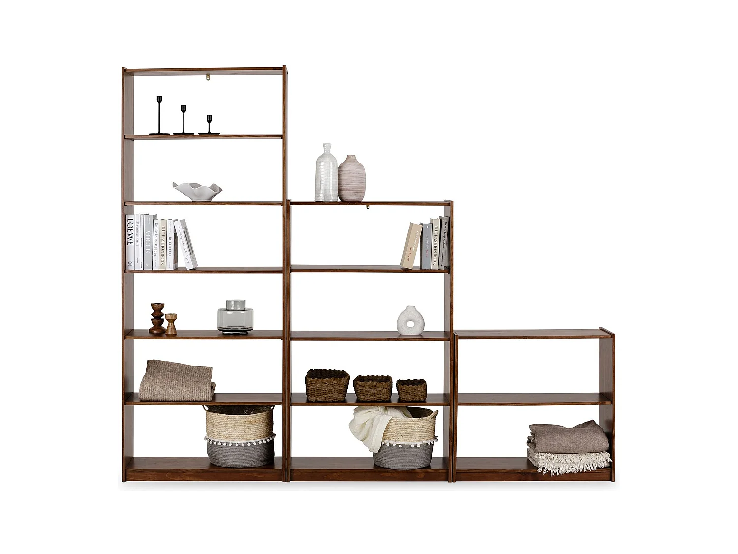 Etagère Escalier MELLY H 240 cm en Bois Massif Coloris Châtaignier, Bibliothèque Sous-Pente, Rangement Ouvert sur Pied