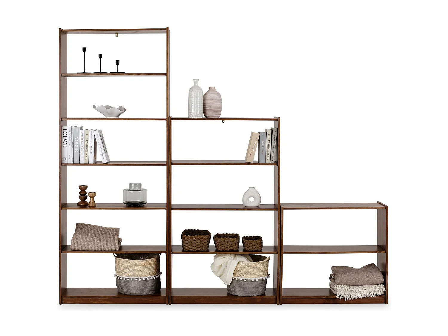 Etagère Escalier MELLY H 240 cm en Bois Massif Coloris Châtaignier, Bibliothèque Sous-Pente, Rangement Ouvert sur Pied