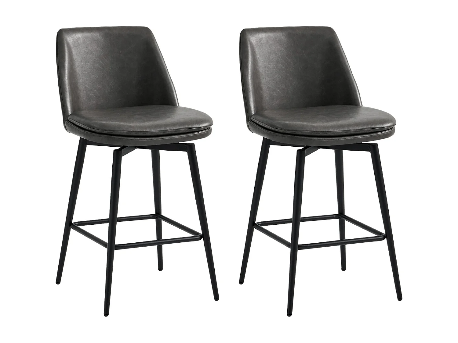 Lot de 2 Tabouret de Bar, Chaise de Bar,Chaises Hautes en PU, Rotatif sur 360°avec Dossier et Repose-Pieds, Hauteur 96 cm, pour Bars et Cuisine Gris foncé