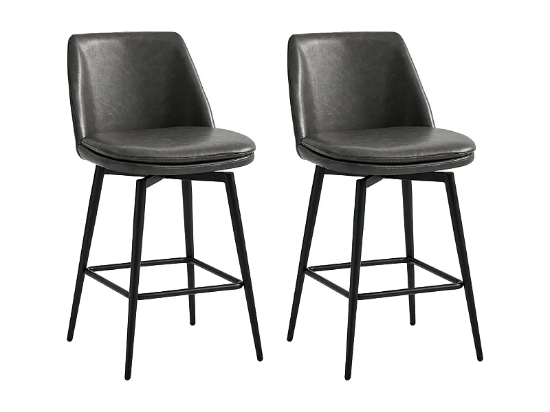 Lot de 2 Tabouret de Bar, Chaise de Bar,Chaises Hautes en PU, Rotatif sur 360°avec Dossier et Repose-Pieds, Hauteur 96 cm, pour Bars et Cuisine Gris foncé