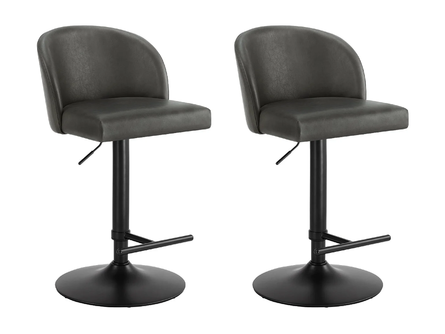 Lot de 2 Tabouret de Bar Réglable en Hauteur, Revêtement en PU, Rotatif sur 360°avec Repose-Pieds