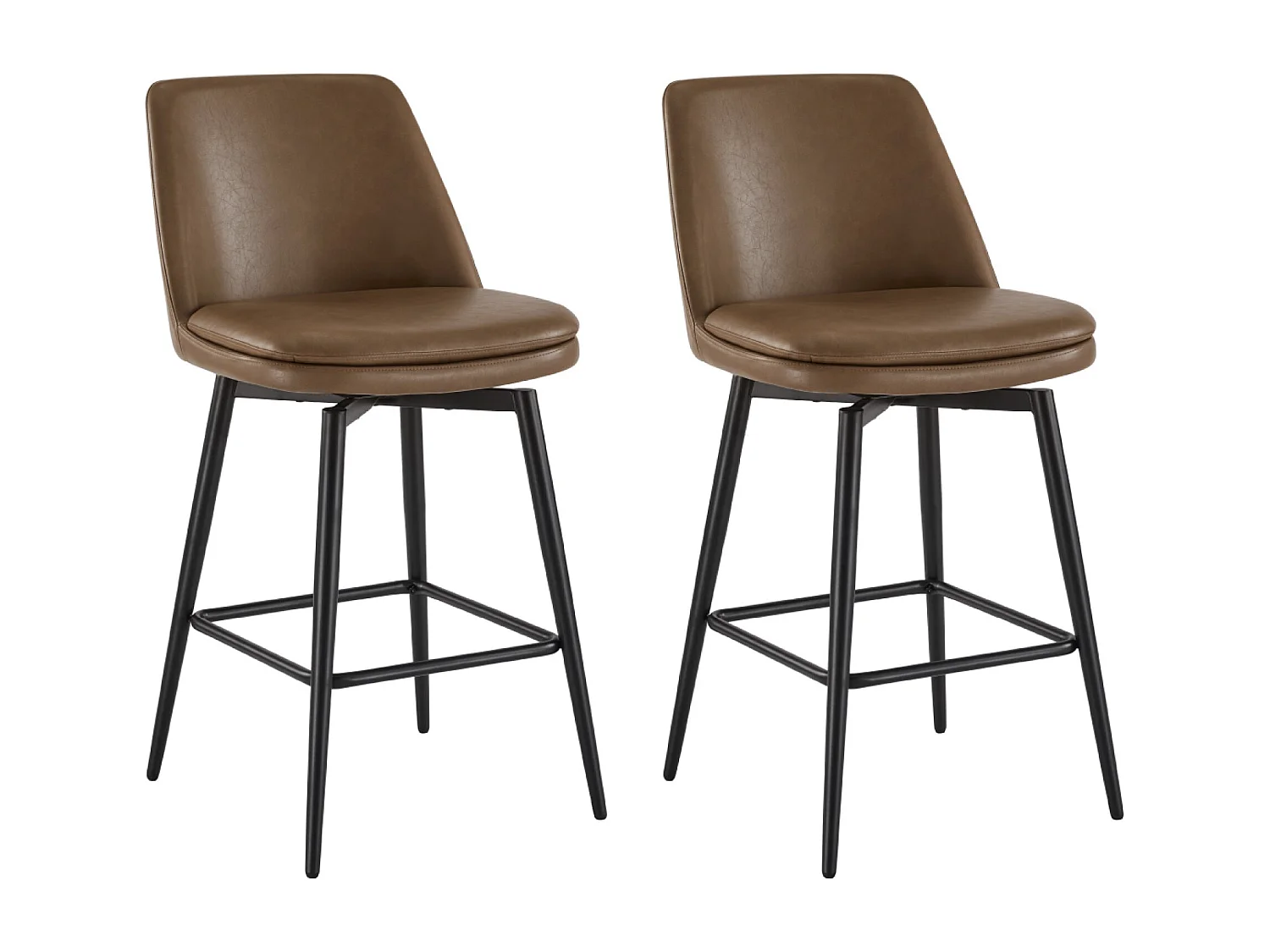 Lot de 2 Tabouret de Bar, Chaise de Bar,Chaises Hautes en PU, Rotatif sur 360°avec Dossier et Repose-Pieds, Hauteur 96 cm, pour Bars et Cuisine Brun