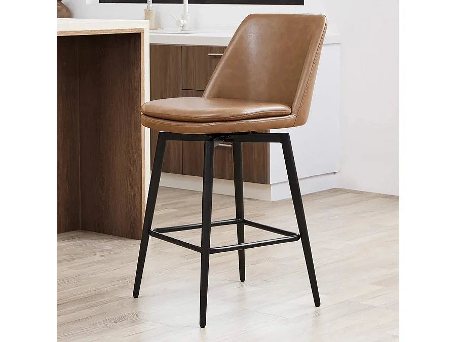 Lot de 2 Tabouret de Bar, en PU, Rotatif sur 360° Hauteur 96 cm, pour Bars et Cuisine
