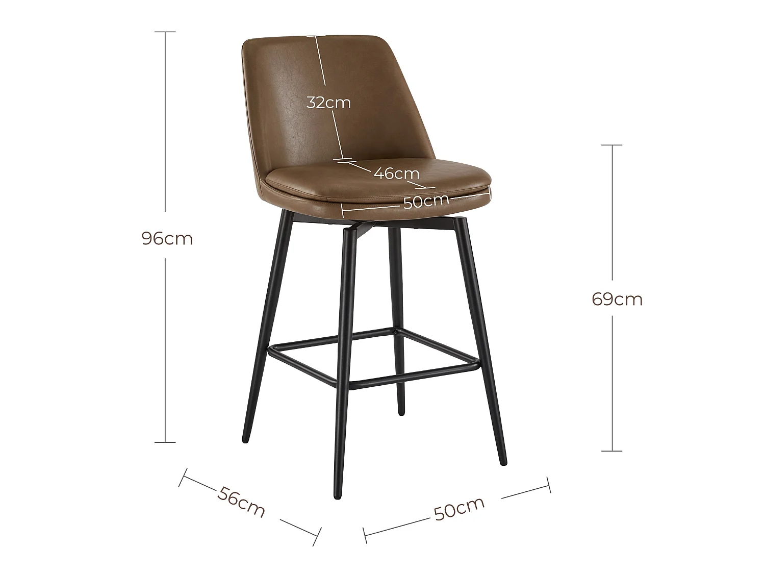 Lot de 2 Tabouret de Bar, en PU, Rotatif sur 360° Hauteur 96 cm, pour Bars et Cuisine