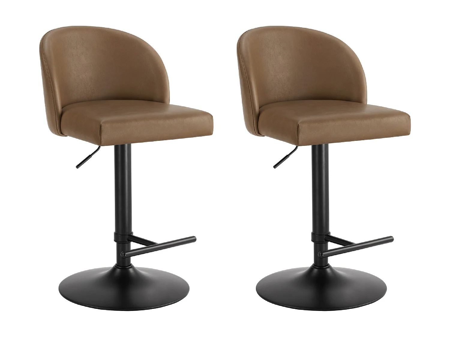 Lot de 2 Tabouret de Bar Réglable en Hauteur, Revêtement en PU, Rotatif sur 360°avec Repose-Pieds