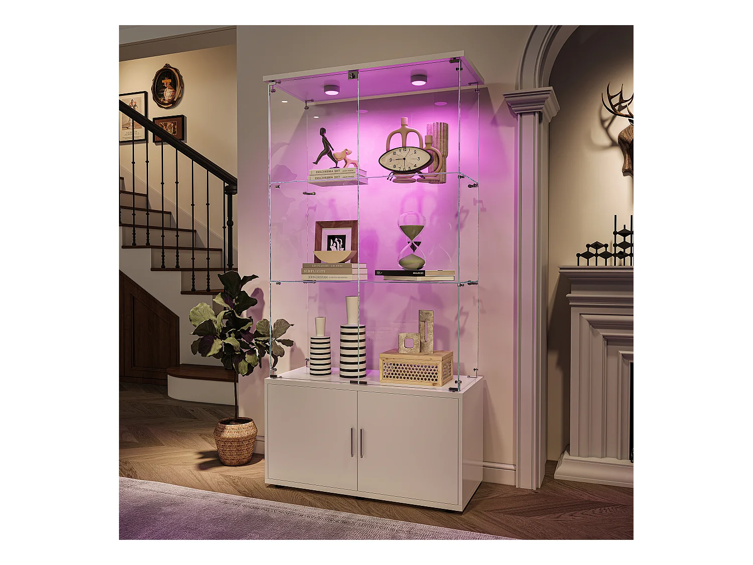 Vitrinekast met 3 planken, kasten en ledverlichting – modern design wit