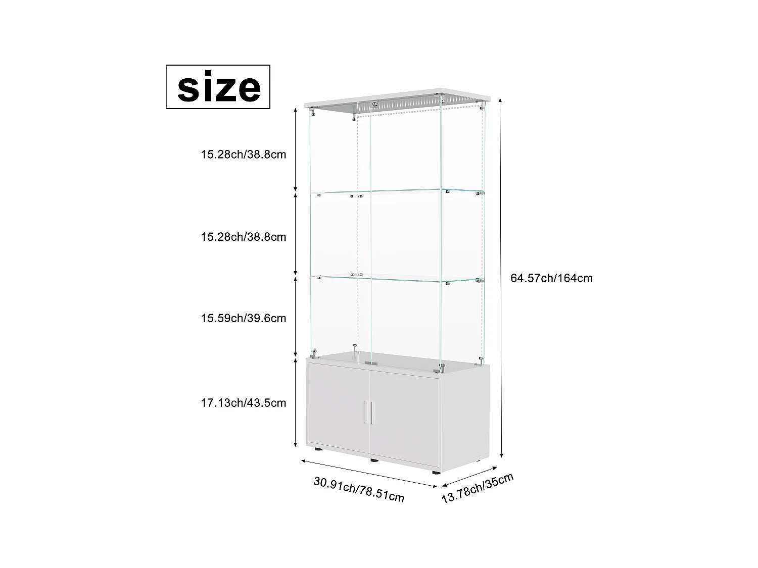Vitrinekast met 3 planken, kasten en ledverlichting – modern design wit
