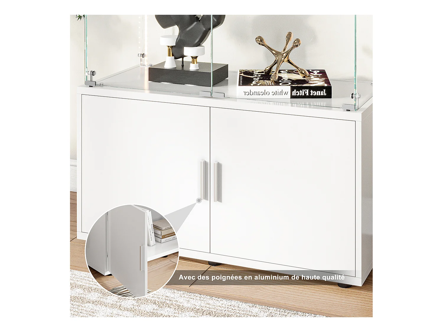 Vitrinekast met 3 planken, kasten en ledverlichting – modern design wit