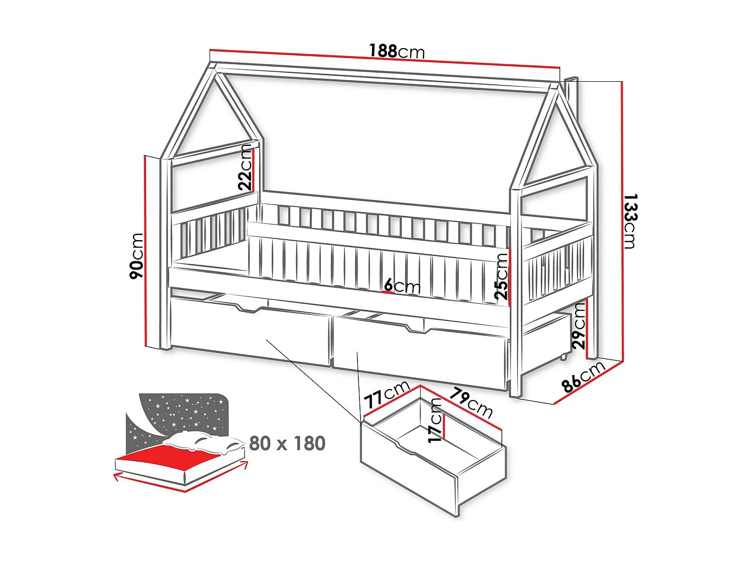 Lit Vista 116, Unique, Brun clair, 80x180, Bois, Disponible, 86x188x133cm