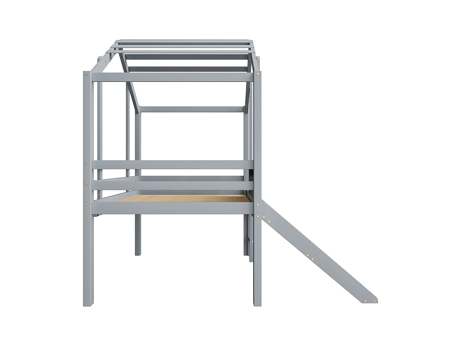 Letto a soppalco per bambini 90x200cm con lavagna e scivolo, rete a doghe, grigio