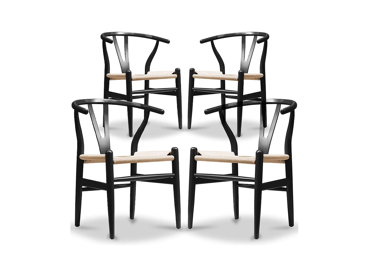 Lot de 4 Chaises de Salle à Manger en Bois - Style Scandinave - Wish Noir