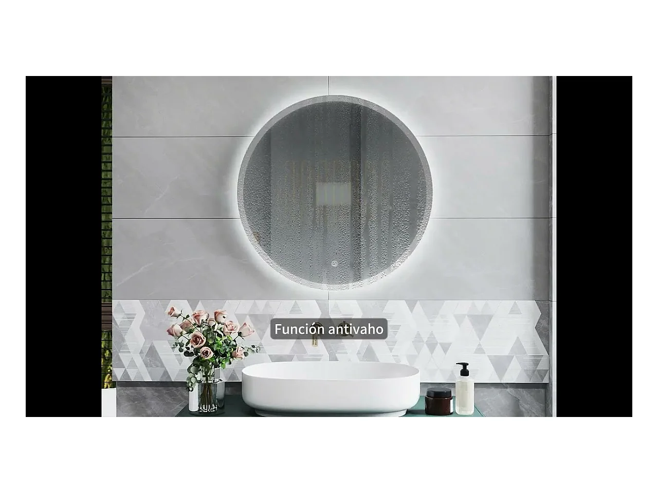 AICA Espejo de baño con iluminación LED Espejo redondo,60 cm,  antivaho, brillo ajustable, memoria de apagado