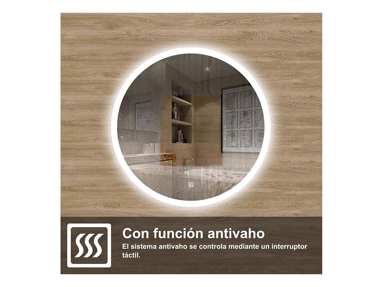 AICA Espejo de baño con iluminación LED Espejo redondo,60 cm,  antivaho, brillo ajustable, memoria de apagado