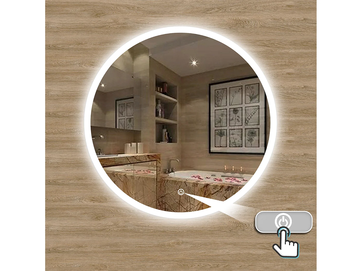 AICA Espejo de baño con iluminación LED Espejo redondo,120 cm, antivaho, brillo ajustable, memoria de apagado