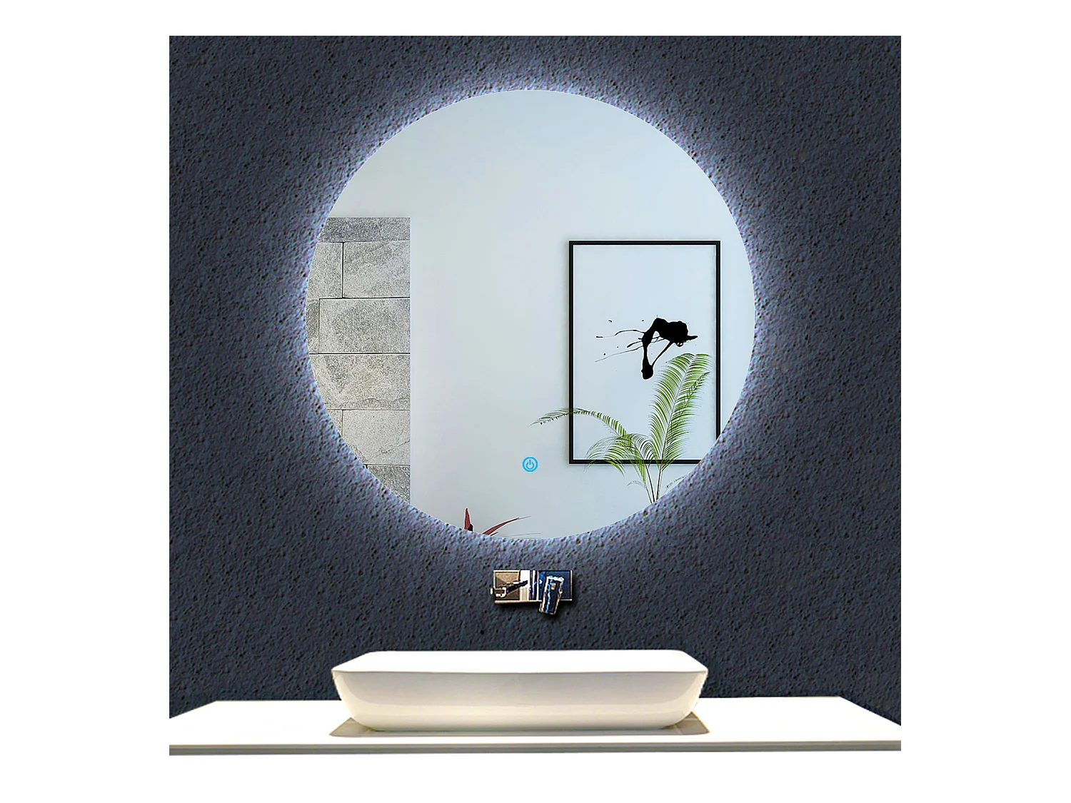 AICA Espejo de baño con iluminación LED Espejo redondo,80 x 80 cm, antivaho, brillo ajustable, memoria de apagado