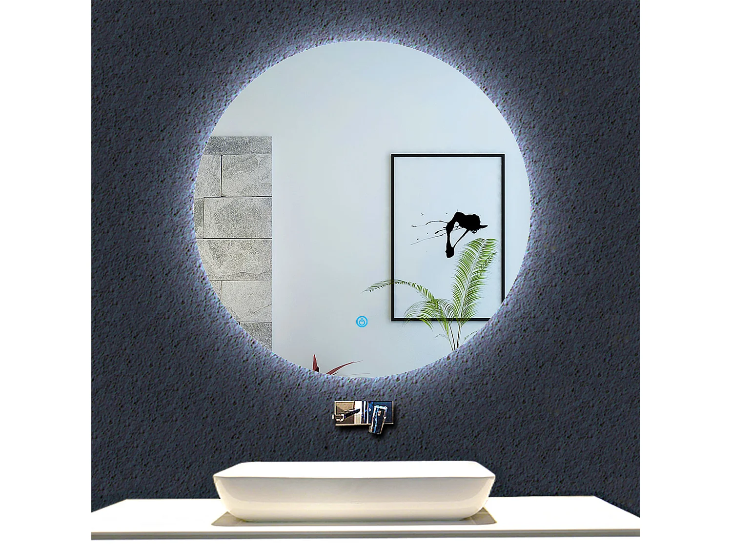 AICA Espejo de baño con iluminación LED Espejo redondo,80 x 80 cm, antivaho, brillo ajustable, memoria de apagado