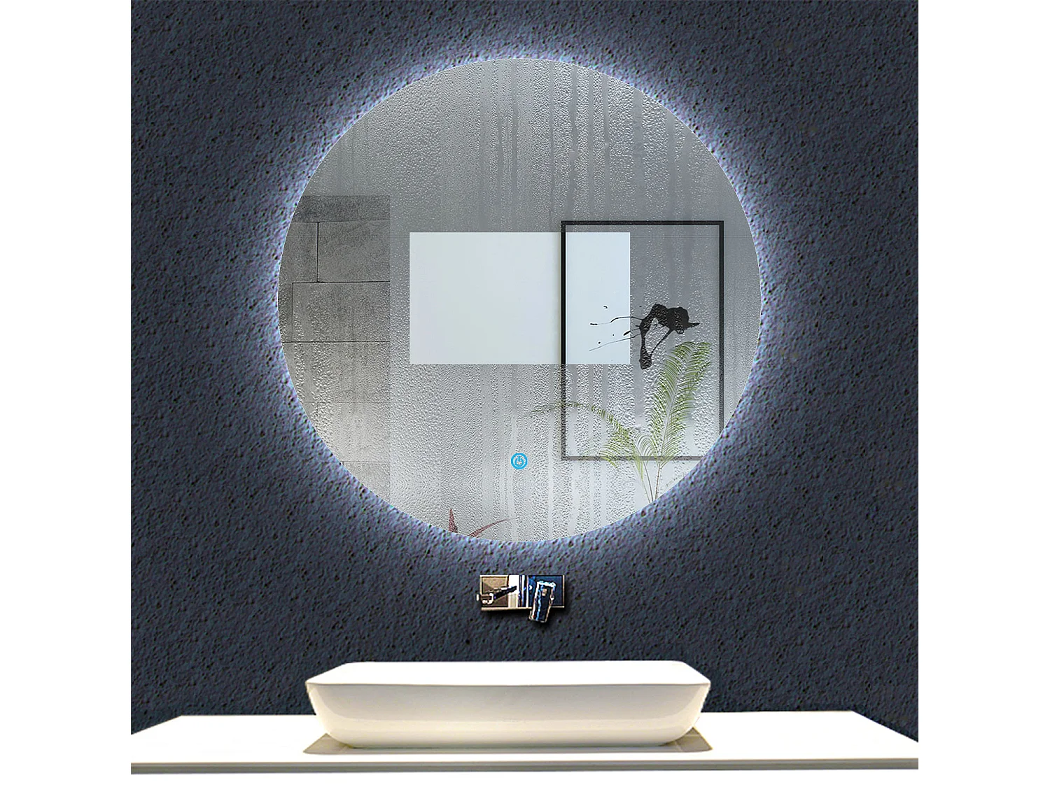 AICA Espejo de baño con iluminación LED Espejo redondo,80 x 80 cm, antivaho, brillo ajustable, memoria de apagado