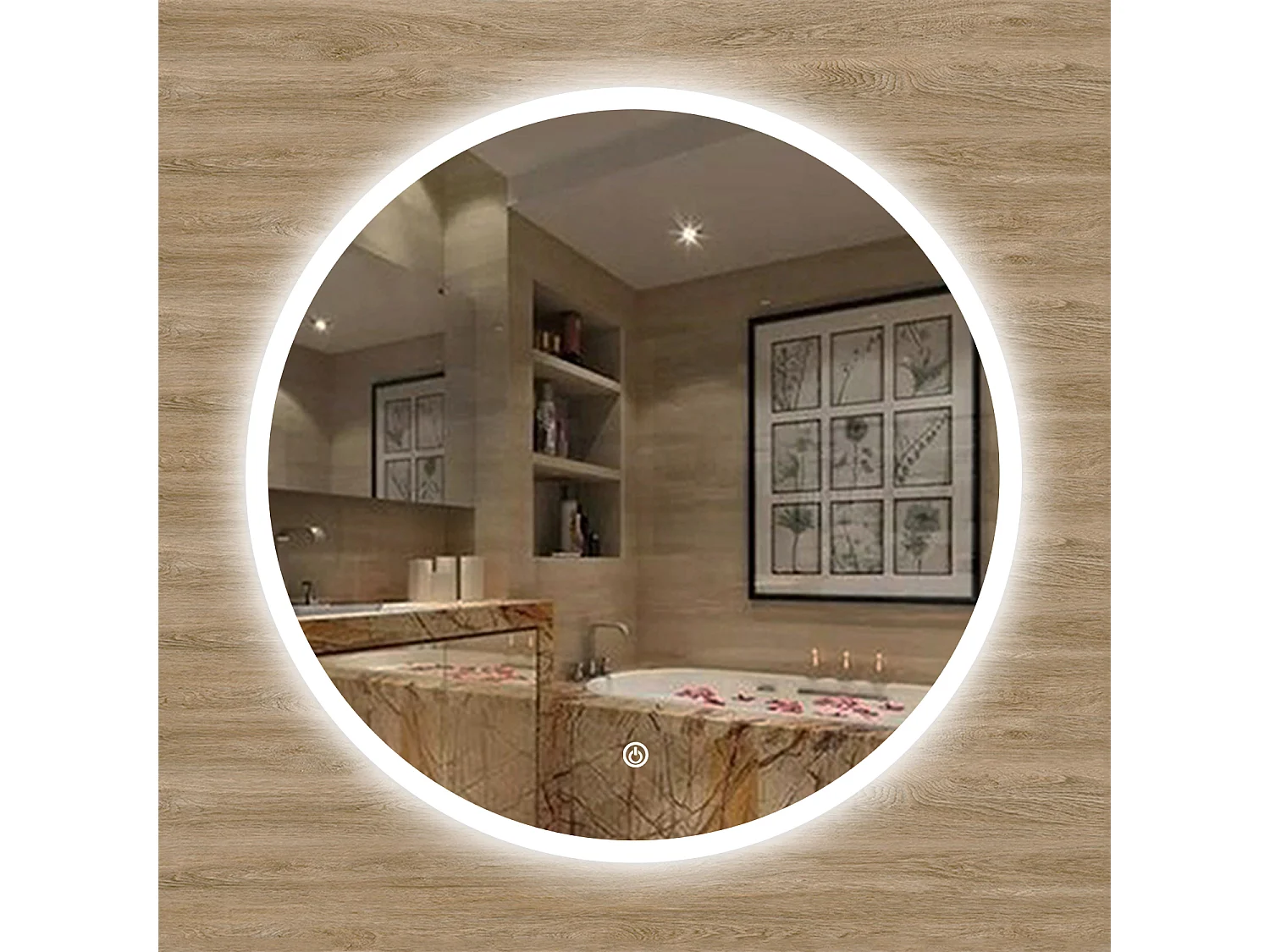 AICA Espejo de baño con iluminación LED Espejo redondo,90 cm, antivaho, brillo ajustable, memoria de apagado