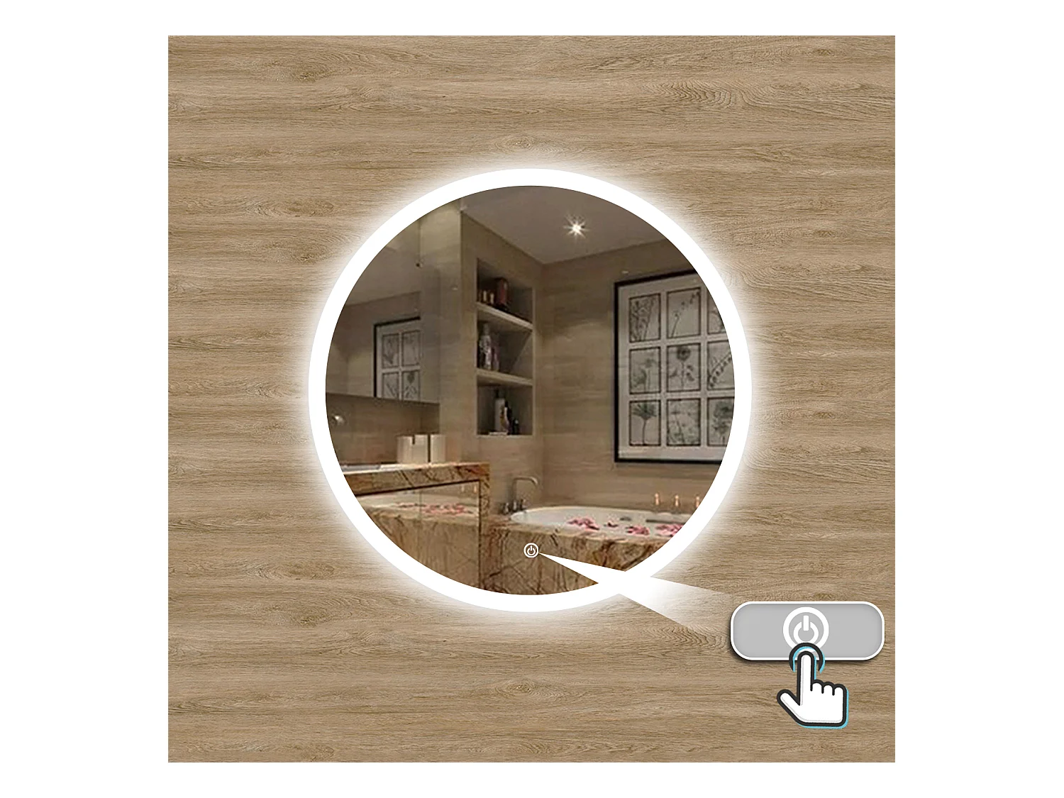 AICA Espejo de baño con iluminación LED Espejo redondo,70 cm, antivaho, brillo ajustable, memoria de apagado