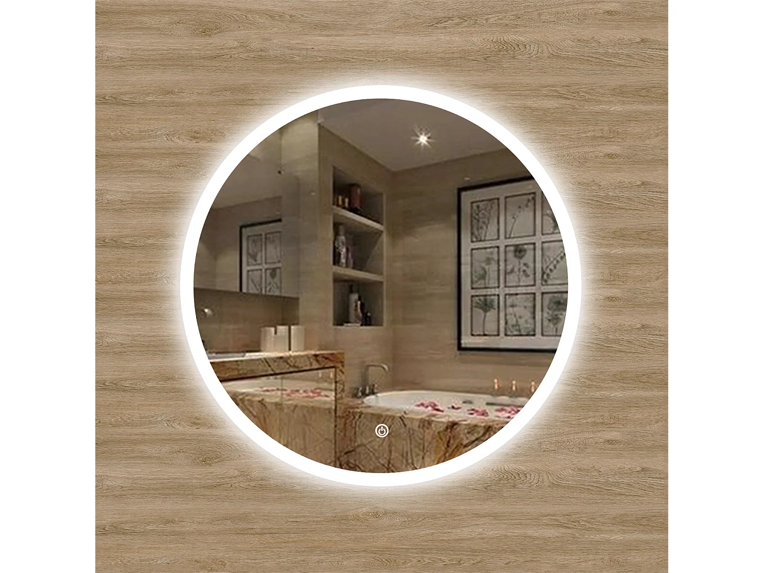 AICA Espejo de baño con iluminación LED Espejo redondo,70 cm, antivaho, brillo ajustable, memoria de apagado