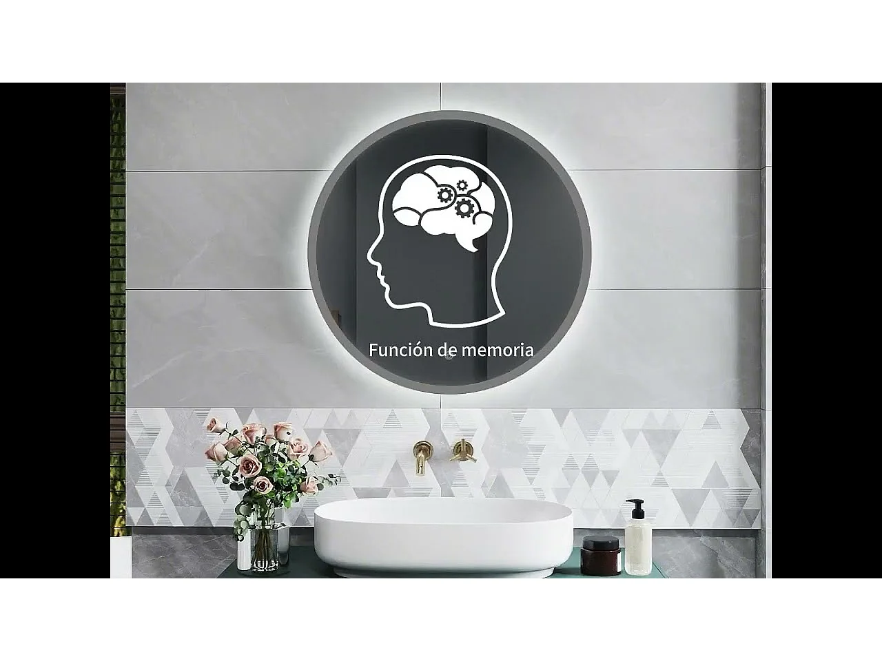 AICA Espejo de baño con iluminación LED Espejo redondo,80 cm,luz 3 colores, antivaho, brillo ajustable, memoria de apagado