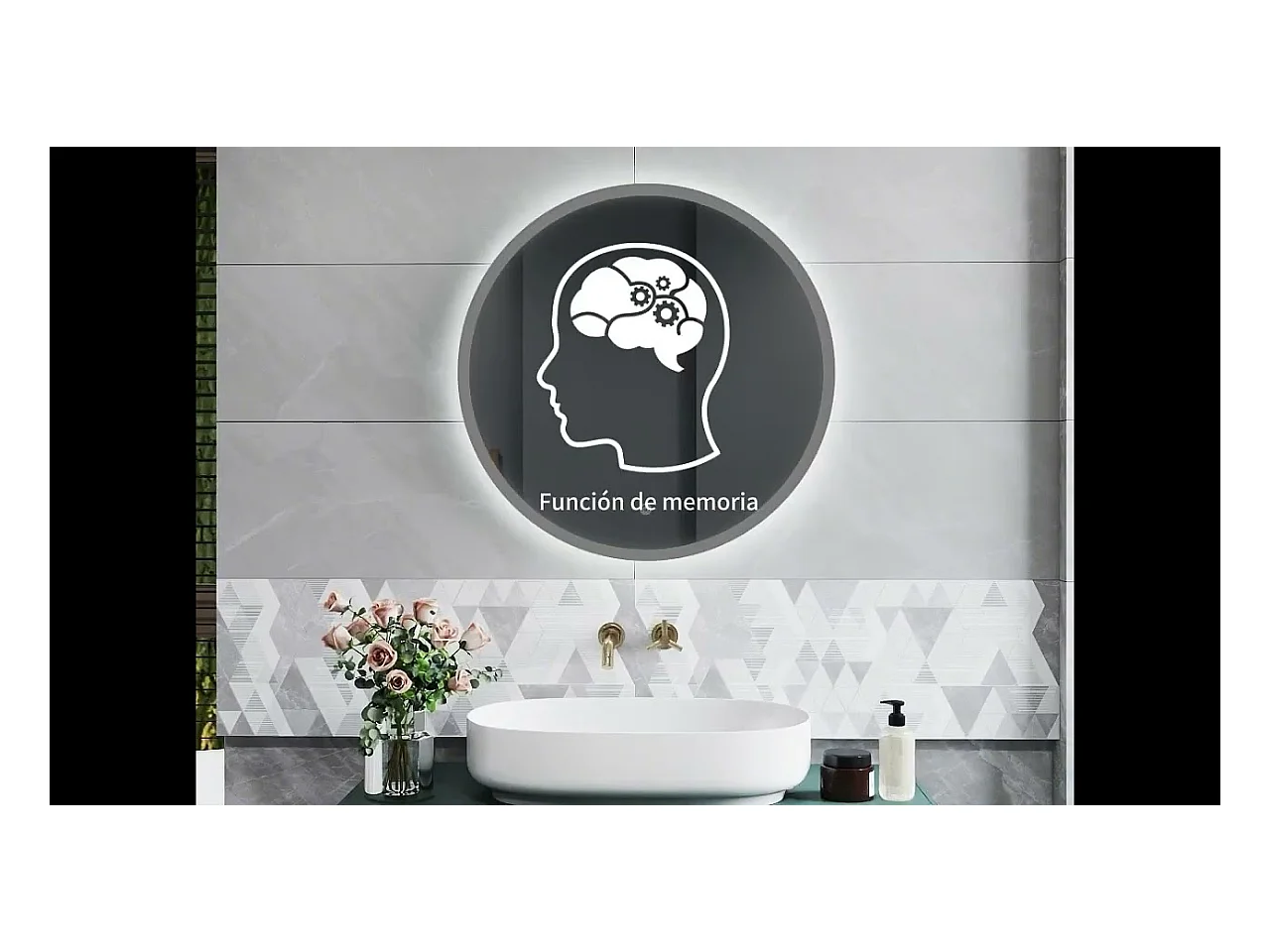 AICA Espejo de baño con iluminación LED Espejo redondo,60 cm, luz 3 colores, antivaho, brillo ajustable, memoria de apagado