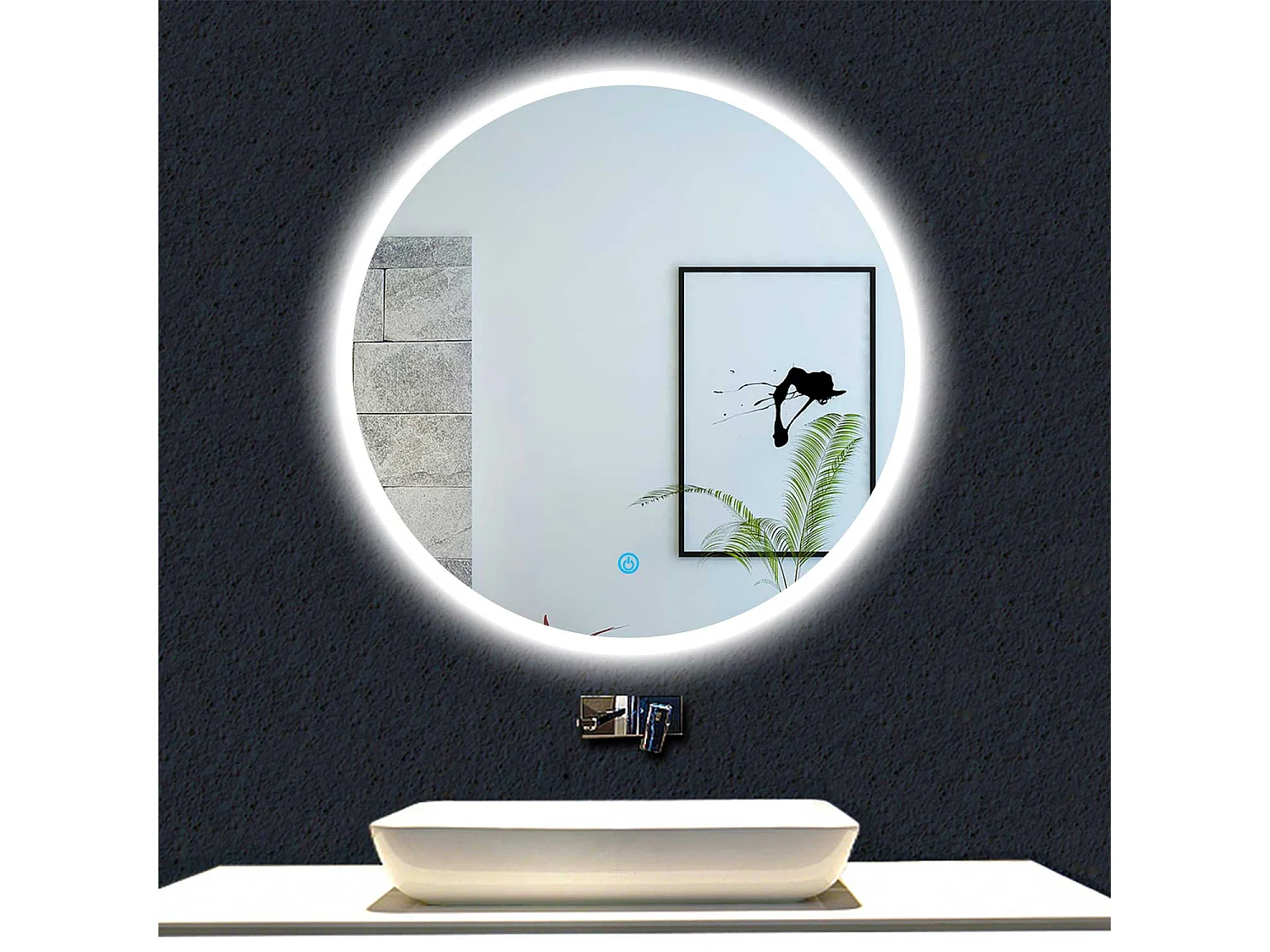 AICA Espejo de baño con iluminación LED Espejo redondo,60 cm, luz 3 colores, antivaho, brillo ajustable, memoria de apagado