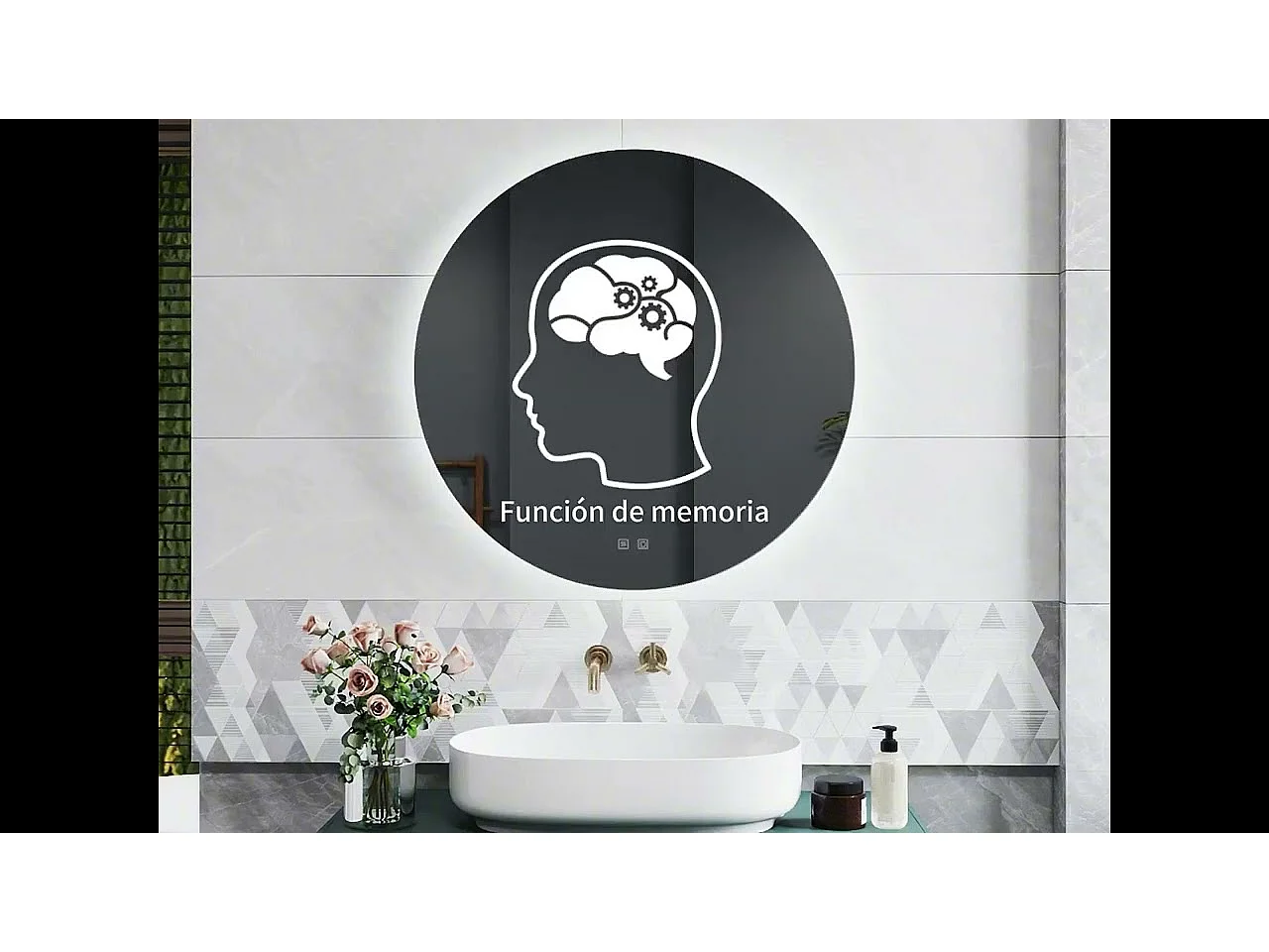 AICA Espejo de baño con iluminación LED Espejo redondo,60 x 60 cm, luz 3 colores, antivaho, memoria de apagadobrillo ajustable