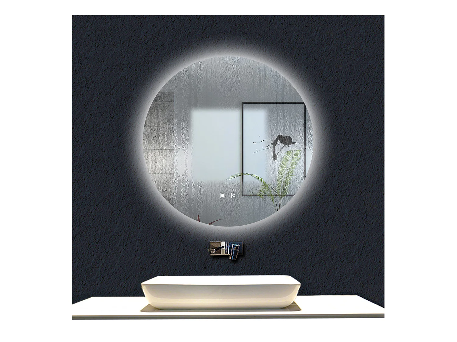 AICA Espejo de baño con iluminación LED Espejo redondo,60 x 60 cm, luz 3 colores, antivaho, memoria de apagadobrillo ajustable