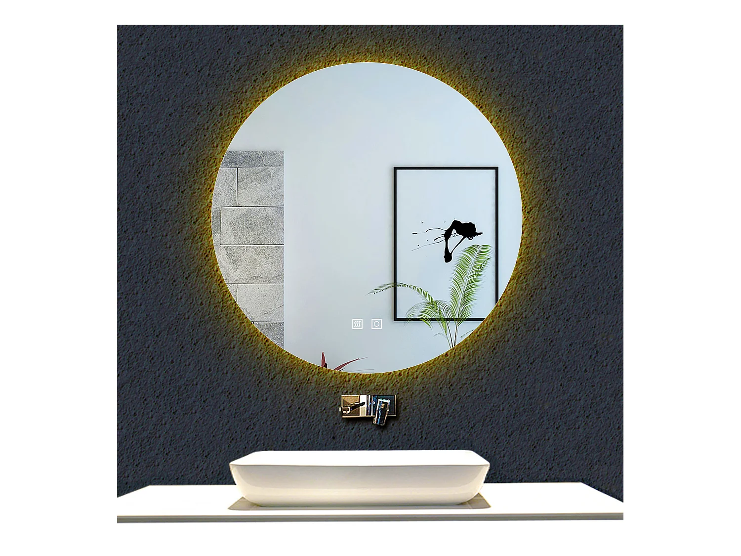 AICA Espejo de baño con iluminación LED Espejo redondo,60 x 60 cm, luz 3 colores, antivaho, memoria de apagadobrillo ajustable