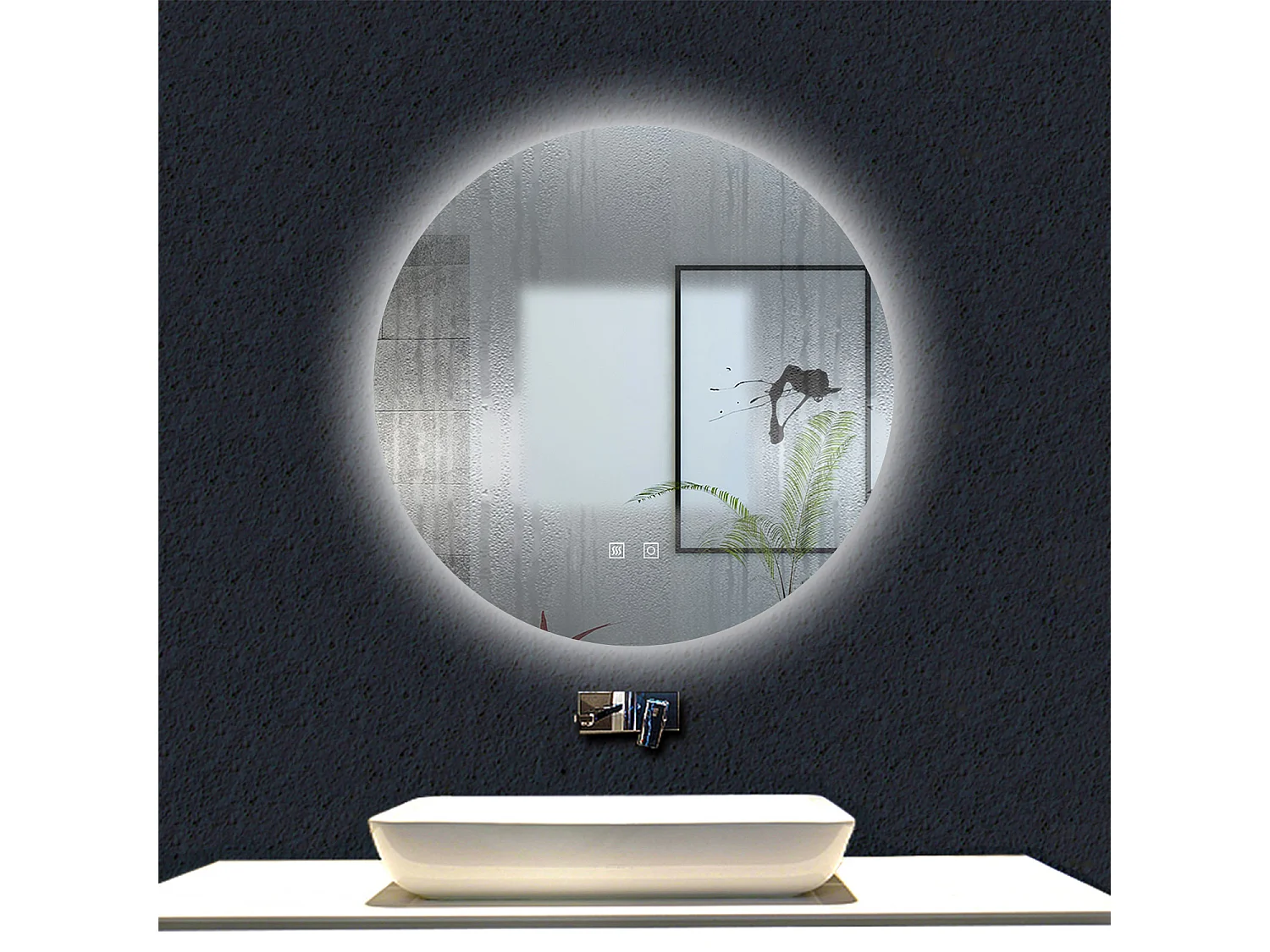 AICA Espejo de baño con iluminación LED Espejo redondo,60 x 60 cm, luz 3 colores, antivaho, memoria de apagadobrillo ajustable