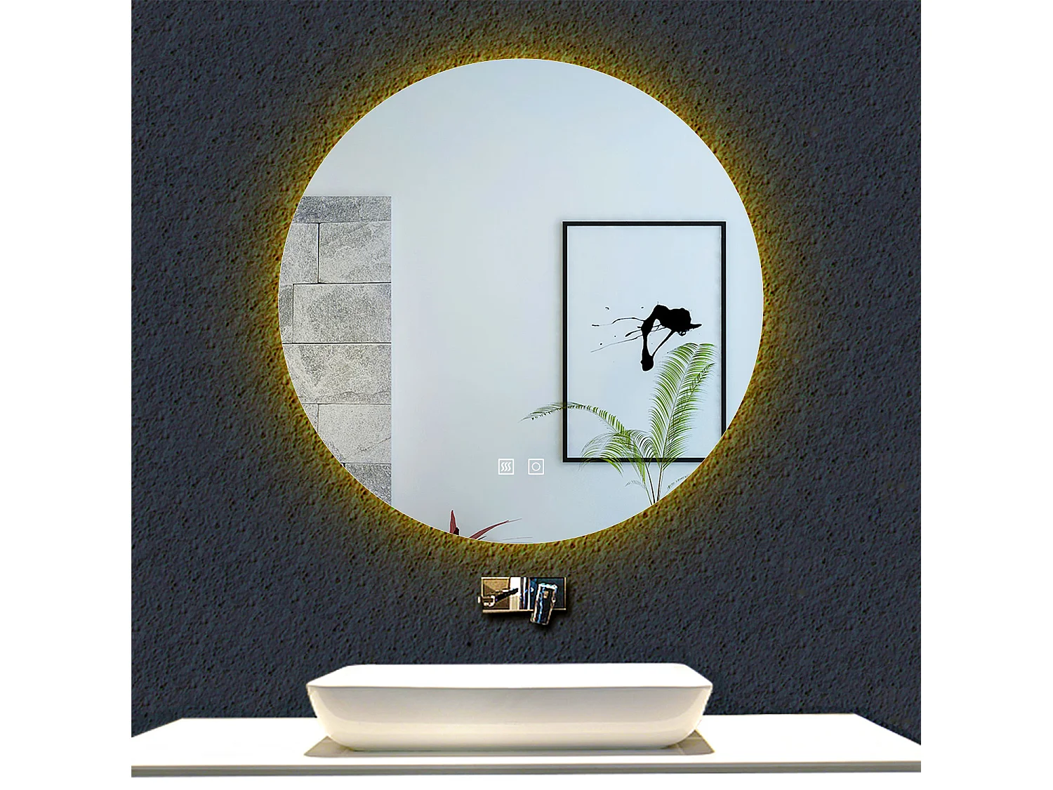 AICA Espejo de baño con iluminación LED Espejo redondo,60 x 60 cm, luz 3 colores, antivaho, memoria de apagadobrillo ajustable