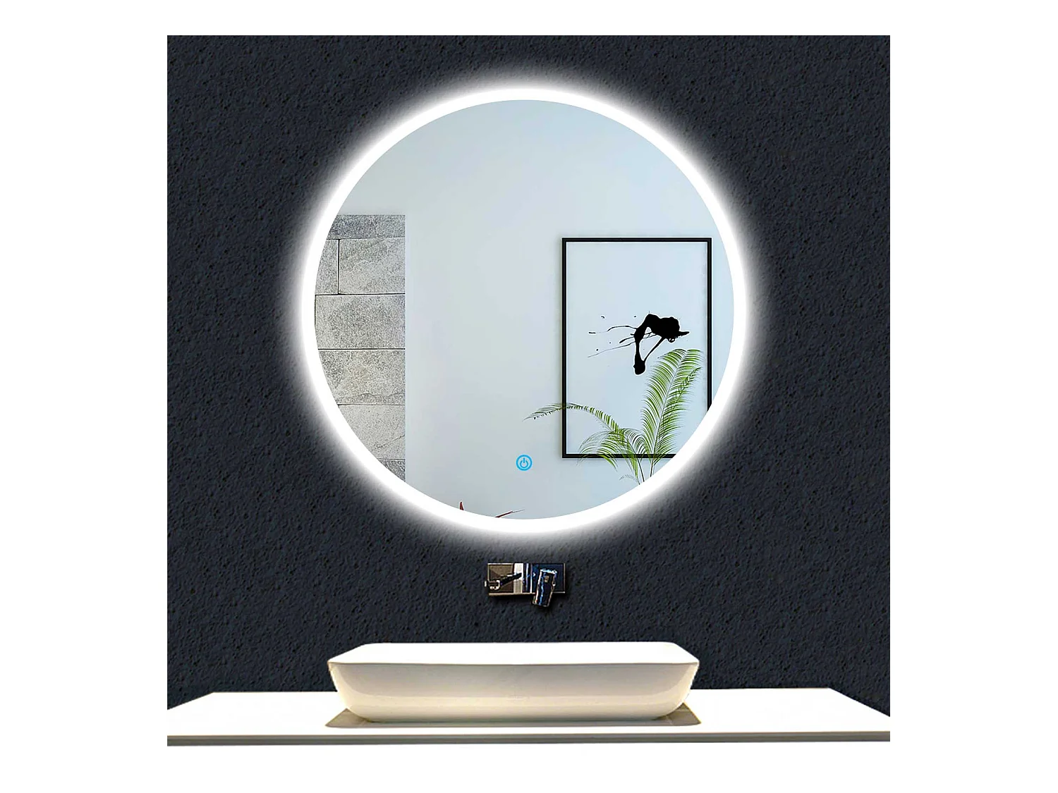 AICA Espejo de baño con iluminación LED Espejo redondo,70 cm,luz 3 colores, antivaho, brillo ajustable, memoria de apagado