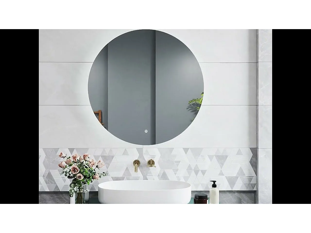 AICA Espejo de baño con iluminación LED Espejo redondo,90 x 90 cm, antivaho, brillo ajustable, memoria de apagado