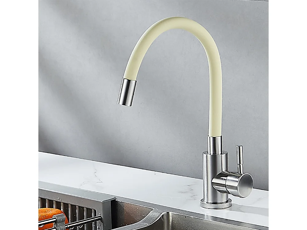 Robinet de cuisine réglable direction Silicone écologique en céramique avec flexible Beige