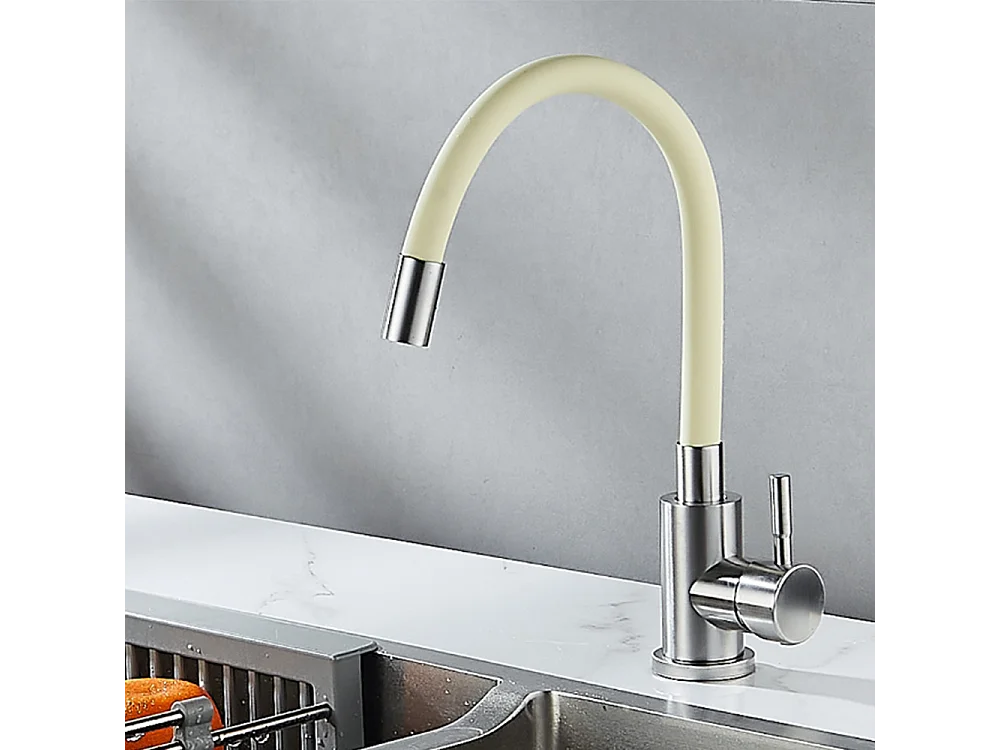 Robinet de cuisine réglable direction Silicone écologique en céramique avec flexible Beige