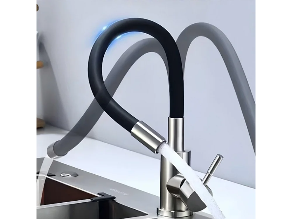 Robinet de cuisine réglable direction Silicone écologique en céramique avec flexible Beige