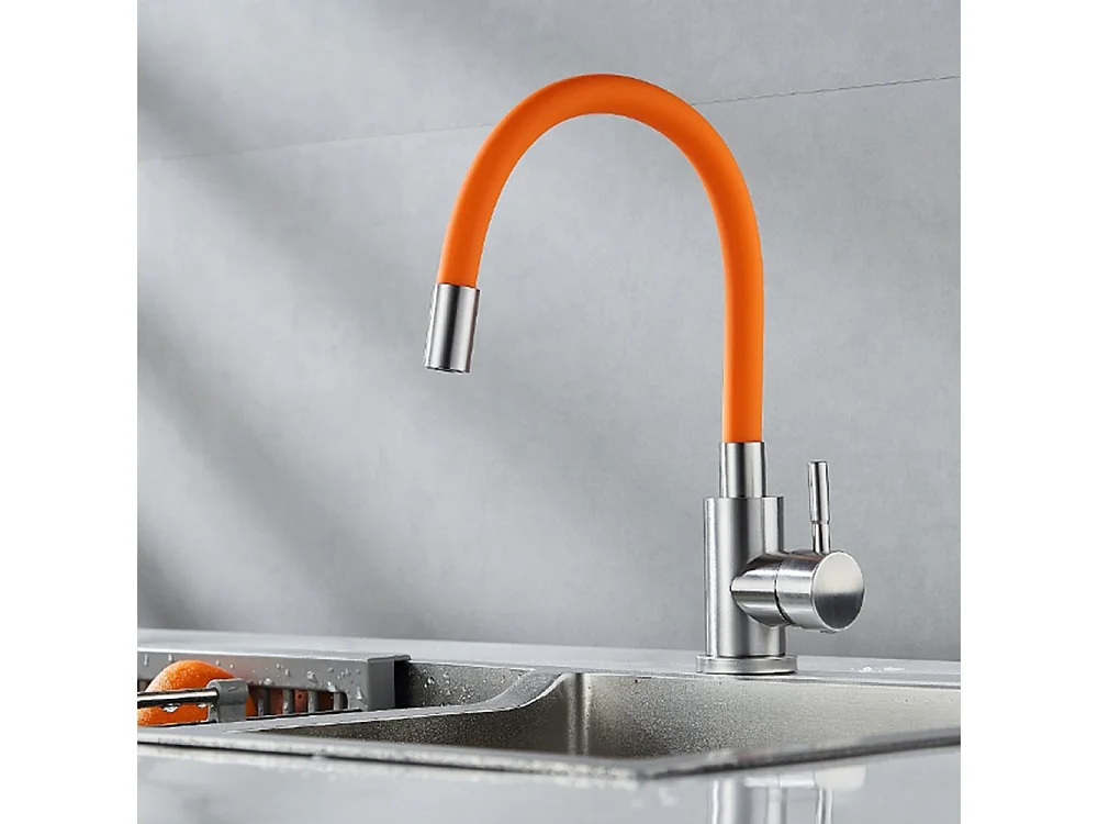 Robinet de cuisine réglable direction Silicone écologique en céramique avec flexible Orange