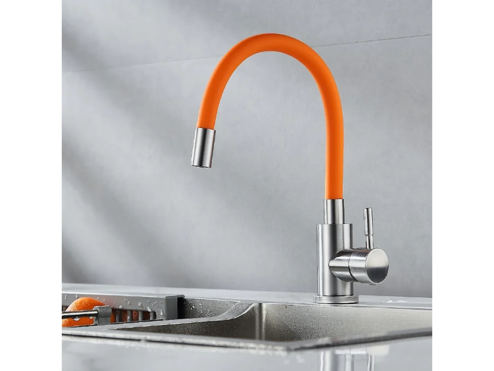 Robinet de cuisine réglable direction Silicone écologique en céramique avec flexible Orange